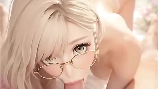Blowjob gadis kutu buku anime AI dan muncrat di mulut
