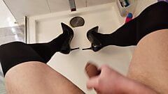 Cumming all inside and over my Black Stockings and Heels