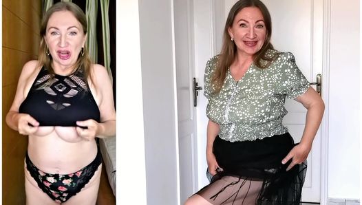 Fucking huge natural tits of hot milf MariaOld by big white cock doldo