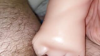 FTM Goons His Cock into Pussy Toy While Taking 8 Inch Dildo Up Cunt