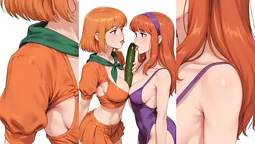 AI Toon lesbischer super-schlampen - zunge küssen, humping-gruppe, softcore