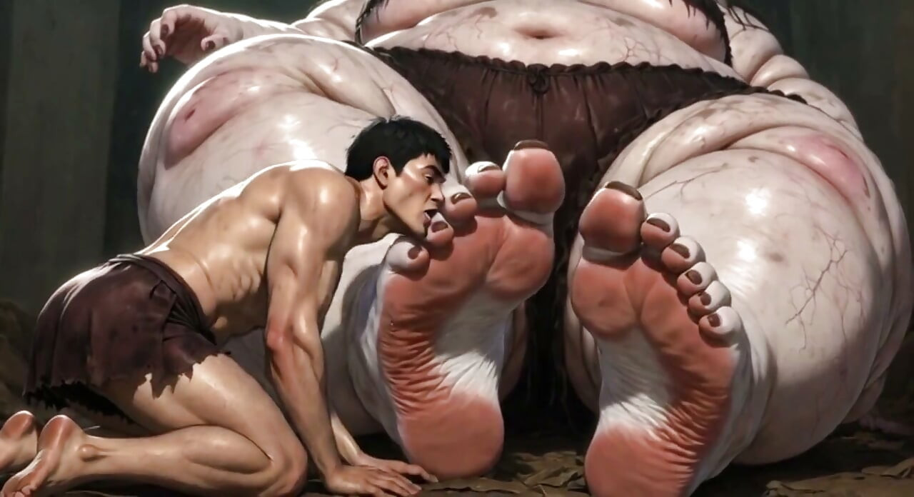 Gigante Obesa Enorme BBW - Escravo Lambendo Seus Pés Gigantes em Adoração