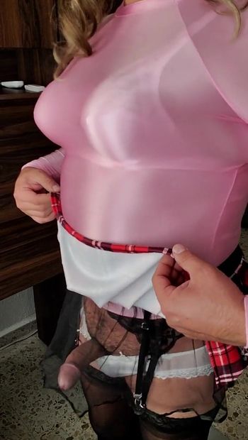 Sexy Pink Licra Top and Schoolgirl Skirt