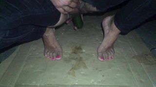 crossdresser night with pink toe nails and cucumber 9