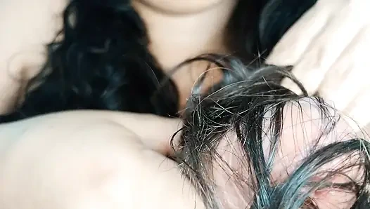 My stepsister found it exciting to masturbate me with her beautiful brown hair.