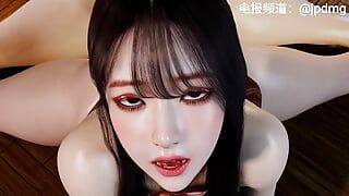 Азиатская жена с большими сиськами занимается минетным сексом с большим хуем 3D