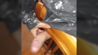 Fu king my chair and stroking my big uncut cock