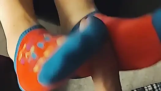 Hot Little Footjob - Pink & Blue Ankle Socks Sockjob - Cum On Socks