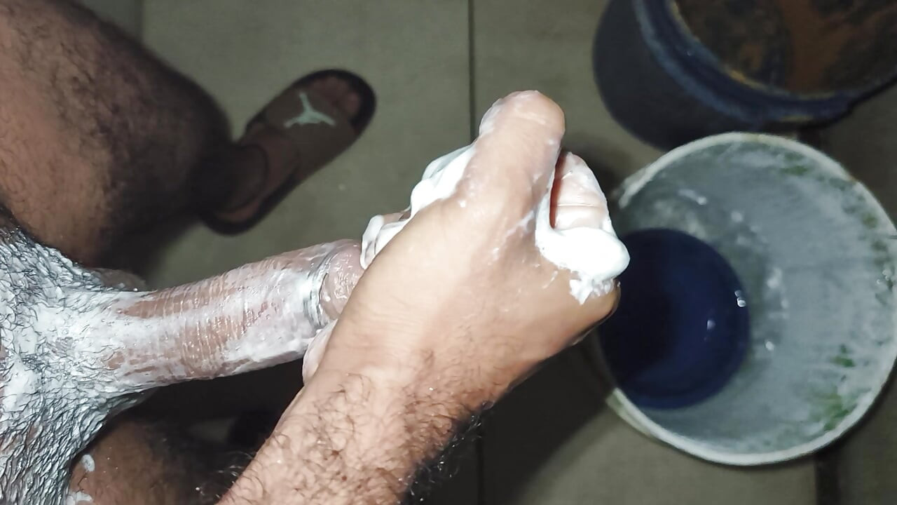Hairy skinny man masturbates in pope's shower while not at home