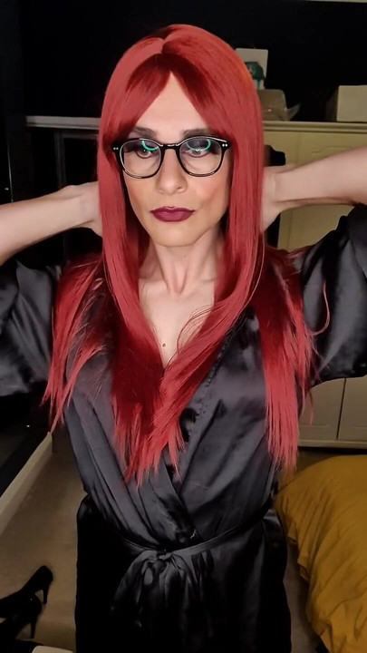 Dressed up in Lingerie and as a Red Head, Mistress Jessica Tantalises and Teases Away with Her Big 10 Dildo