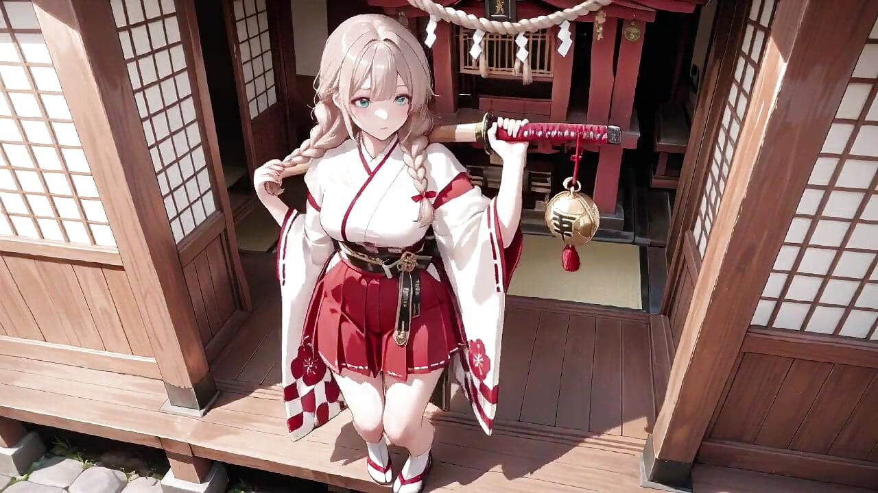 Forbidden Contrast Between Shrine & Bedroom, Wet Secrets Under Red & White Kimono.