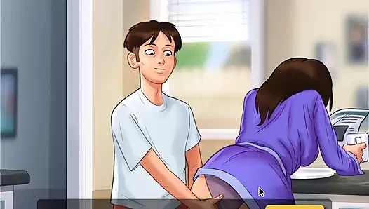 Summertime saga: stepson fingers his stepmom's pussy in the kitchen ep 179