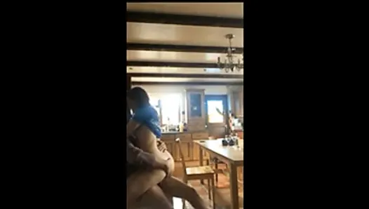 homemade sex ride on his dick on the kitchen