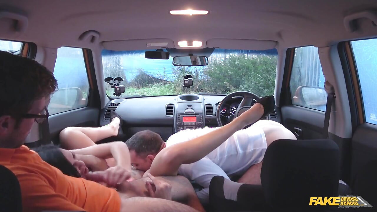 Fake Driving School - Driving Exam Turns Wild: Double Creampie in the Car
