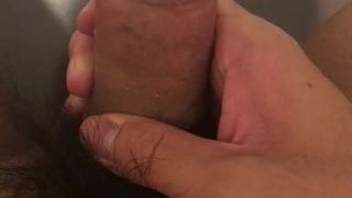 Asian playing with his hairy penis