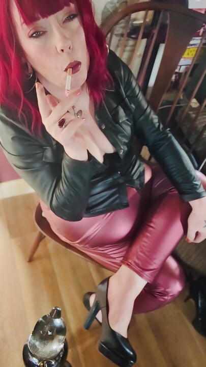 A Stunning Tina Snua In A Shiny Outfit & Smoking A Quick Cigarette - OME OMI Dangling Smoke Rings Drifting Smoke