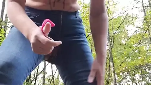 Jeans squirt in nature
