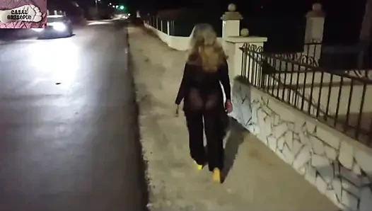 Mel showing off in public on the side of the road 13