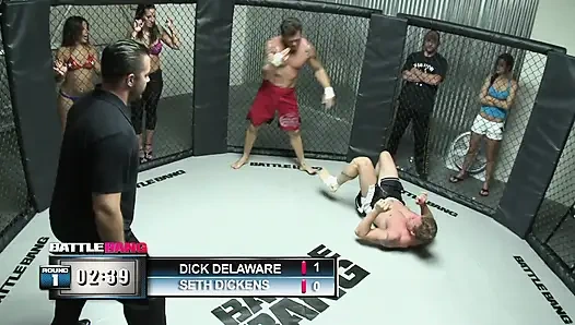 Sexy bitch and muscular dude are having a great time in the ring