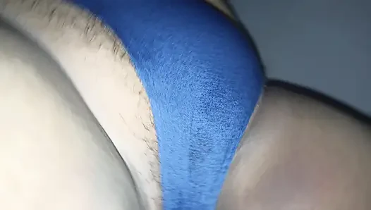 I push my wife's panties aside to see her fat, hairy pussy