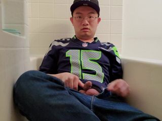Asian Guy Pisses All Over Self and Soaked Clothes