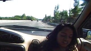 Hot French ebony sucking a white dick in the car