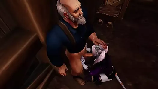 Draenei Girl Gives an Old Man a Deep Blowjob - Warcraft Parody