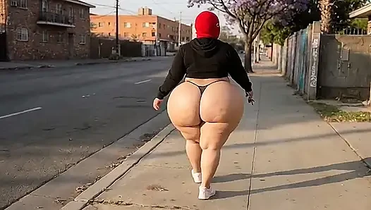 Big Ass Girl Walking in Tight Leggings on the Street