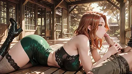 Cewek hot rambut merah menggoda dengan sepatu bot mengkilap dientot habis-habisan sampai dicrot di dalam di dalam di ruangan tatami Jepang - crot di stoking jaring-jaring!