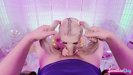 Pigtailed Blonde Teen Seducing to Suck Your Cock