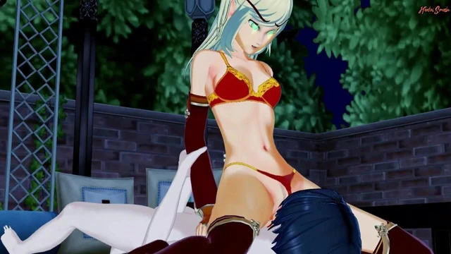 Blonde elf rides face before getting creampied. WoW Hentai