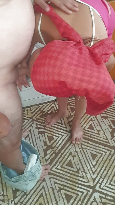 I made my maid, who wears a headscarf, perform oral sex on me in the kitchen.
