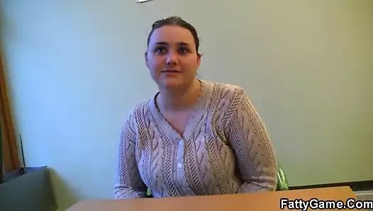 Fat brunette masseuse seduces her client for fuck