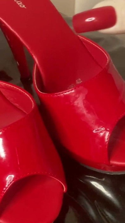 Cum on Red High Heel Mules | Clip 1