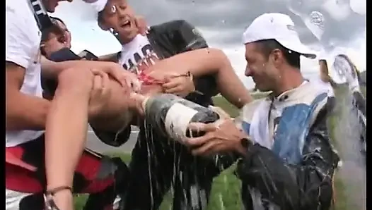 Bunch of biker girls fucked after the race