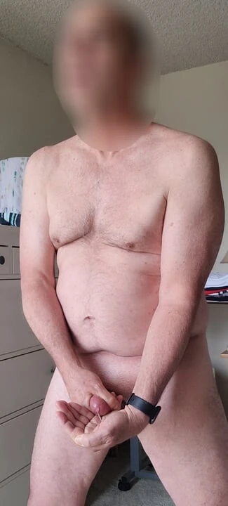 Stroke, cum, swallow - Exhibitionist masturbator in action
