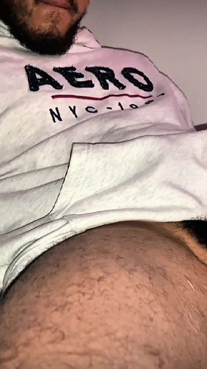 Extrunding thick cum from the uncut hairy cock | Clip 1