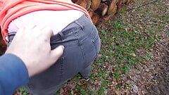 Ass spanking while hiking through the woods