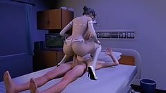Jururawat seksi bertetek besar 3D berkongkek blowjob dengan batang besar tua