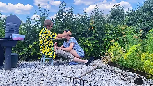 Rough outdoor fuck in the garden while picking berries