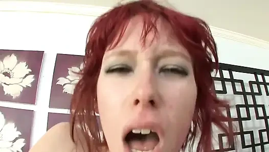 Busty redhead takes a massive mature cock