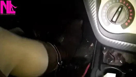 Driving in Nude Pantyhose and Bworn Buckled Pumps