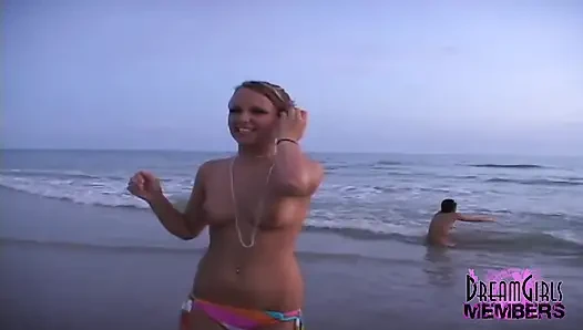 Three Hotties Make Out and Get Topless at a Public Beach