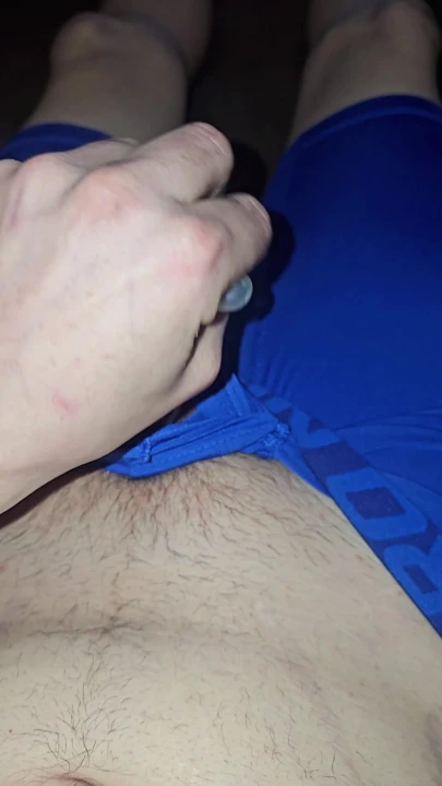 I wank and cum inside a condom while I wear my Blue Nike pro spandex underwear | Clip 1