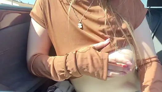 Mila Public Flashing Natural Tits with Hard Nipple in Car in Spain