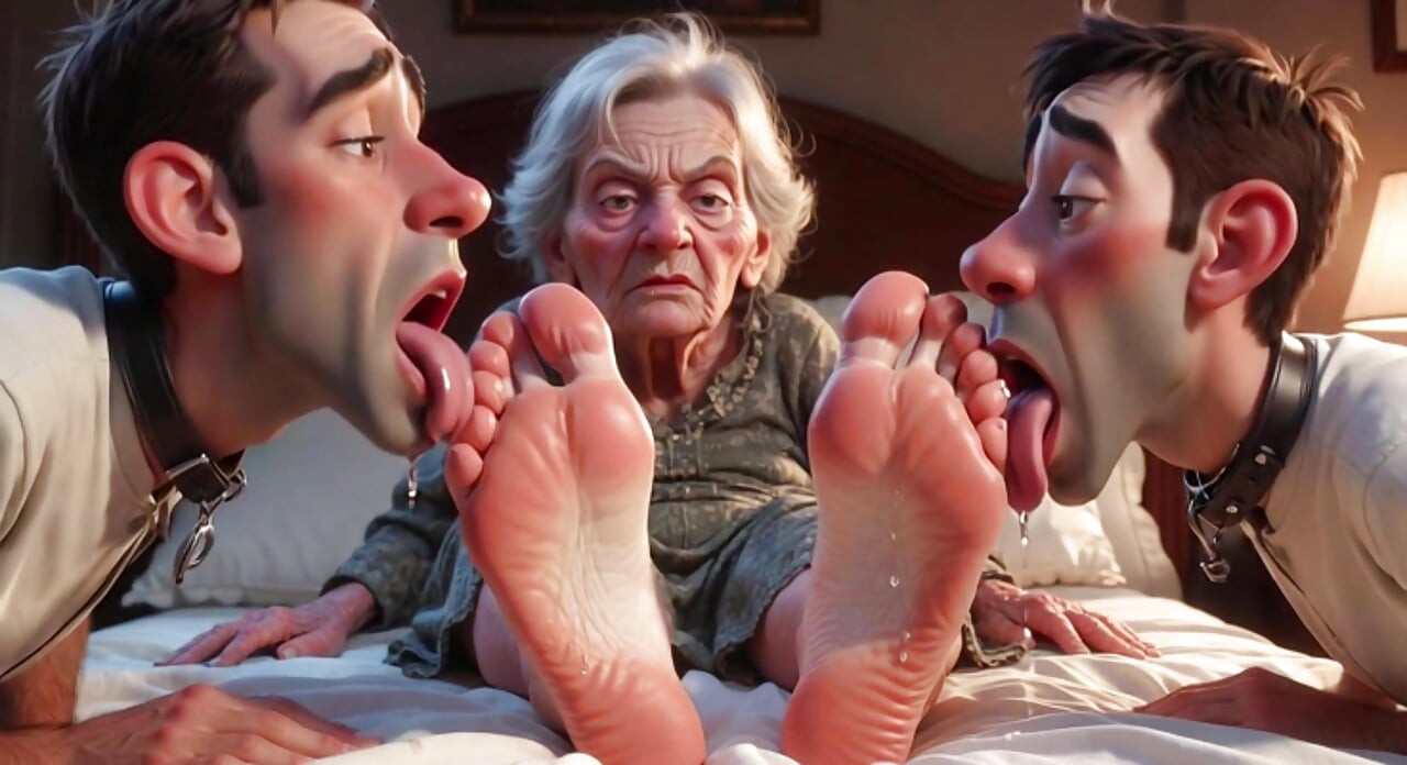 Submissive Mans Serving Old Granny's Ugly Feet - Humiliation