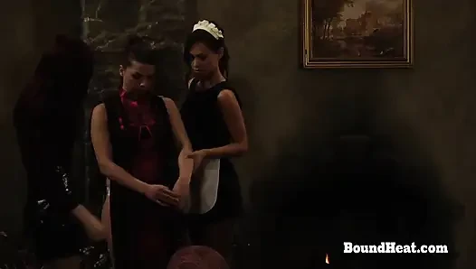 Naughty Tied Up Blonde Lesbian Slave Touched By Madame