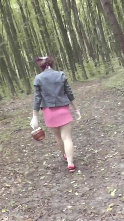 Emotional moment from "Milf under skirt no panties picking mushrooms in forest. Ass Milf. Outdoor. Outside. Doggystyle."