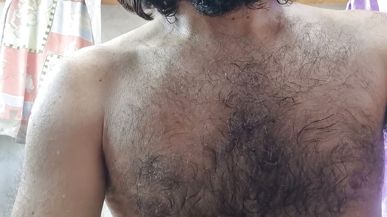 Close-up on the sweaty hair of the naughty, hairy and sweaty male