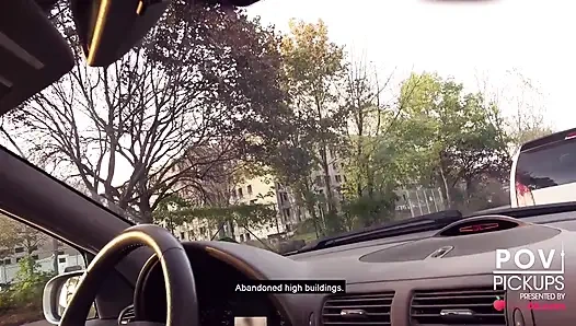 German Blonde Babe drives Naked Through the City + Public Fuck